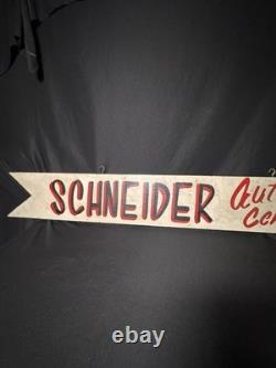 Panneau en bois vintage recto-verso du Schneider Auto Center à Trinway, Ohio