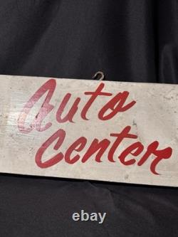 Panneau en bois vintage recto-verso du Schneider Auto Center à Trinway, Ohio