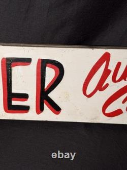 Panneau en bois vintage recto-verso du Schneider Auto Center à Trinway, Ohio