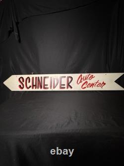 Panneau en bois vintage recto-verso du Schneider Auto Center à Trinway, Ohio
