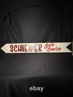 Panneau en bois vintage recto-verso du Schneider Auto Center à Trinway, Ohio