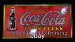 Panneau en émail Coca-Cola en porcelaine 42x20 pouces double face