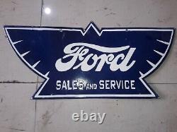 Panneau en émail Ford en porcelaine 24x11 pouces recto-verso
