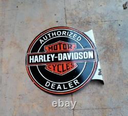 Panneau en émail Harley Davidson en porcelaine - Taille 18 pouces - Double face