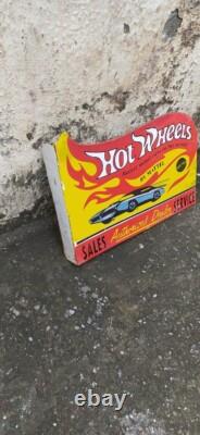 Panneau en émail Hot Wheels en porcelaine, taille 18 x 12 pouces, double face avec rebord