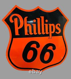 Panneau en émail Phillips 66 en porcelaine, taille 42x42 pouces, double face.