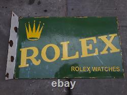 Panneau en émail Rolex en porcelaine 18x12 pouces double face avec flasque.