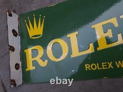 Panneau en émail Rolex en porcelaine 18x12 pouces double face avec flasque.