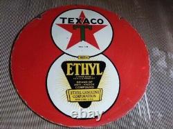 Panneau en émail Texaco Ethyl en porcelaine 30x30 pouces double face