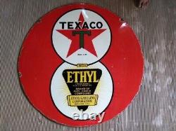 Panneau en émail Texaco Ethyl en porcelaine 30x30 pouces double face