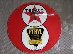 Panneau en émail Texaco Ethyl en porcelaine 30x30 pouces double face