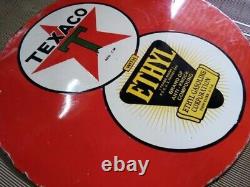 Panneau en émail Texaco Ethyl en porcelaine 30x30 pouces double face