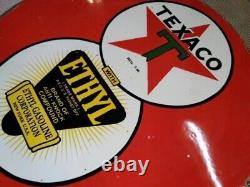 Panneau en émail Texaco Ethyl en porcelaine 30x30 pouces double face
