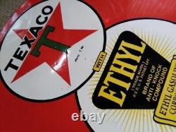 Panneau en émail Texaco Ethyl en porcelaine 30x30 pouces double face
