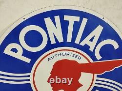 Panneau en émail de porcelaine double face vintage autorisé Pontiac Service Gaz & Huile