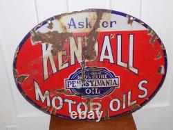 Panneau en émail double face vintage 'Demandez à Kendall Motor Oils'