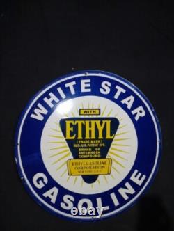 Panneau en émail métal Porcelain White Star Gasoline Taille 30x30 pouces Double face