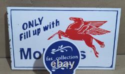 Panneau en émail porcelaine Mobilgas 18 x 10 pouces double face