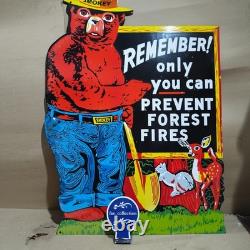 Panneau en émail porcelaine Smokey Prévenir les Incendies de Forêt 42 x 30 pouces double face