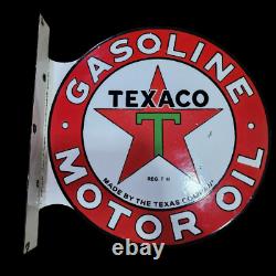 Panneau en émail porcelaine Texaco Gasoline 18x20 pouces double face avec flèche