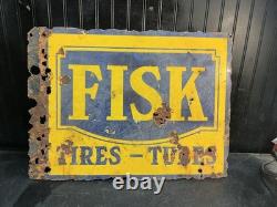 Panneau en émail porcelaine double face Antique Fisk Tires Tubes 27x20in