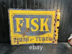 Panneau en émail porcelaine double face Antique Fisk Tires Tubes 27x20in