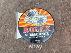 Panneau en émail rare en porcelaine Rolex de 24x24 pouces double face avec flèche