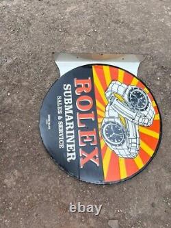 Panneau en émail rare en porcelaine Rolex de 24x24 pouces double face avec flèche