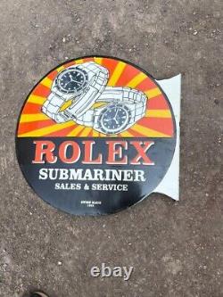 Panneau en émail rare en porcelaine Rolex de 24x24 pouces double face avec flèche