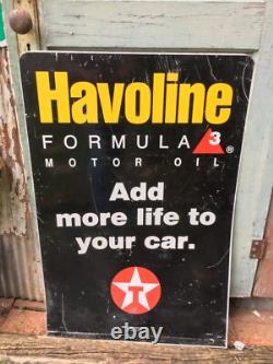 Panneau en métal Havoline Motor Oil Texaco vintage 24in x 36in double face station-service