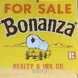 Panneau en métal double face de Bonanza Realty des années 1950, publicité immobilière 28x22
