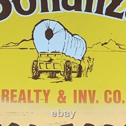 Panneau en métal double face de Bonanza Realty des années 1950, publicité immobilière 28x22