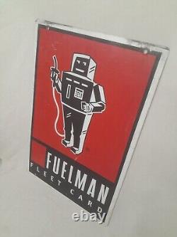 Panneau en métal double face de station-service Vintage Fuelman Robot avec carte de flotte Rare