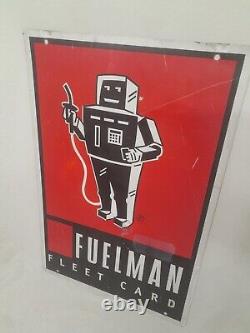 Panneau en métal double face de station-service Vintage Fuelman Robot avec carte de flotte Rare