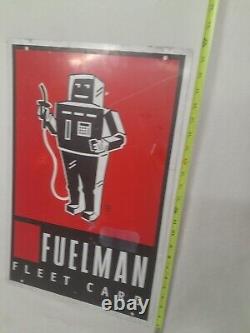 Panneau en métal double face de station-service Vintage Fuelman Robot avec carte de flotte Rare