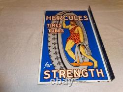 Panneau en métal émaillé Vintage Hercules Pneus & Chambres à air 20 Gasoline Oil Ds Flange Panneau en métal émaillé Vintage Hercules Pneus & Chambres à air 20 Gasoline Oil Ds Flange