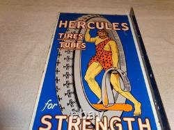 Panneau en métal émaillé Vintage Hercules Pneus & Chambres à air 20 Gasoline Oil Ds Flange