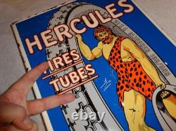 Panneau en métal émaillé Vintage Hercules Pneus & Chambres à air 20 Gasoline Oil Ds Flange