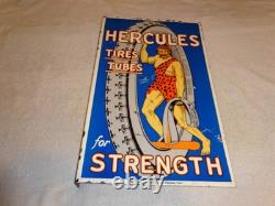 Panneau en métal émaillé Vintage Hercules Pneus & Chambres à air 20 Gasoline Oil Ds Flange