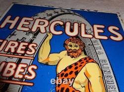 Panneau en métal émaillé Vintage Hercules Pneus & Chambres à air 20 Gasoline Oil Ds Flange