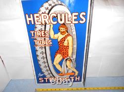 Panneau en métal émaillé d'essence et d'huile Vintage Hercules Tires & Tubes 20, avec rebord