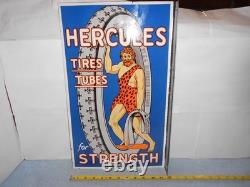 Panneau en métal émaillé d'essence et d'huile Vintage Hercules Tires & Tubes 20, avec rebord