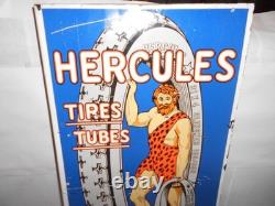 Panneau en métal émaillé d'essence et d'huile Vintage Hercules Tires & Tubes 20, avec rebord
