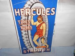 Panneau en métal émaillé d'essence et d'huile Vintage Hercules Tires & Tubes 20, avec rebord