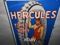 Panneau en métal émaillé d'essence et d'huile Vintage Hercules Tires & Tubes 20, avec rebord