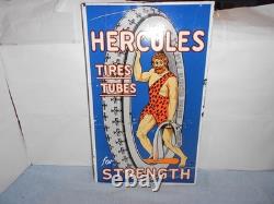 Panneau en métal émaillé d'essence et d'huile Vintage Hercules Tires & Tubes 20, avec rebord
