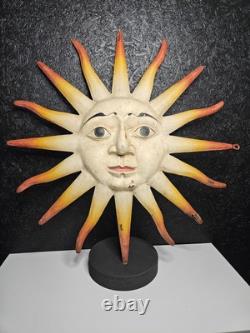 Panneau en métal vintage/antique double face avec soleil à visage, psychique, occulte, allemand