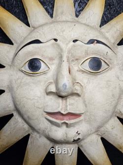 Panneau en métal vintage/antique double face avec soleil à visage, psychique, occulte, allemand