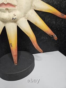 Panneau en métal vintage/antique double face avec soleil à visage, psychique, occulte, allemand
