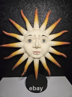 Panneau en métal vintage/antique double face avec soleil à visage, psychique, occulte, allemand